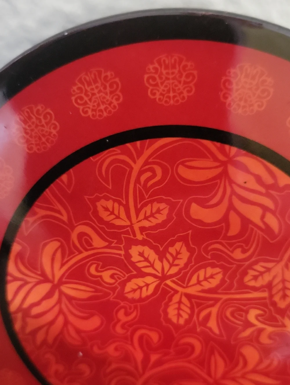 Vintage Japanese Laquerware Red Floral Coaster Set with Holder